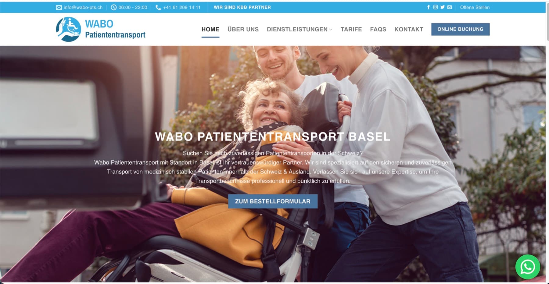 The former WABO Patient Transport WordPress website before its redesign